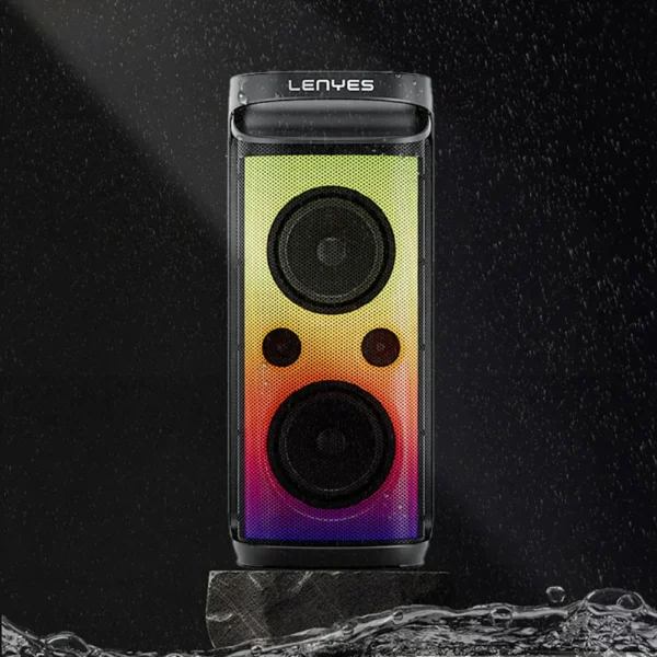 LENYES 360W Powerful Outdoor Speaker with Dual Wireless Microphones & RGB Lights - S883